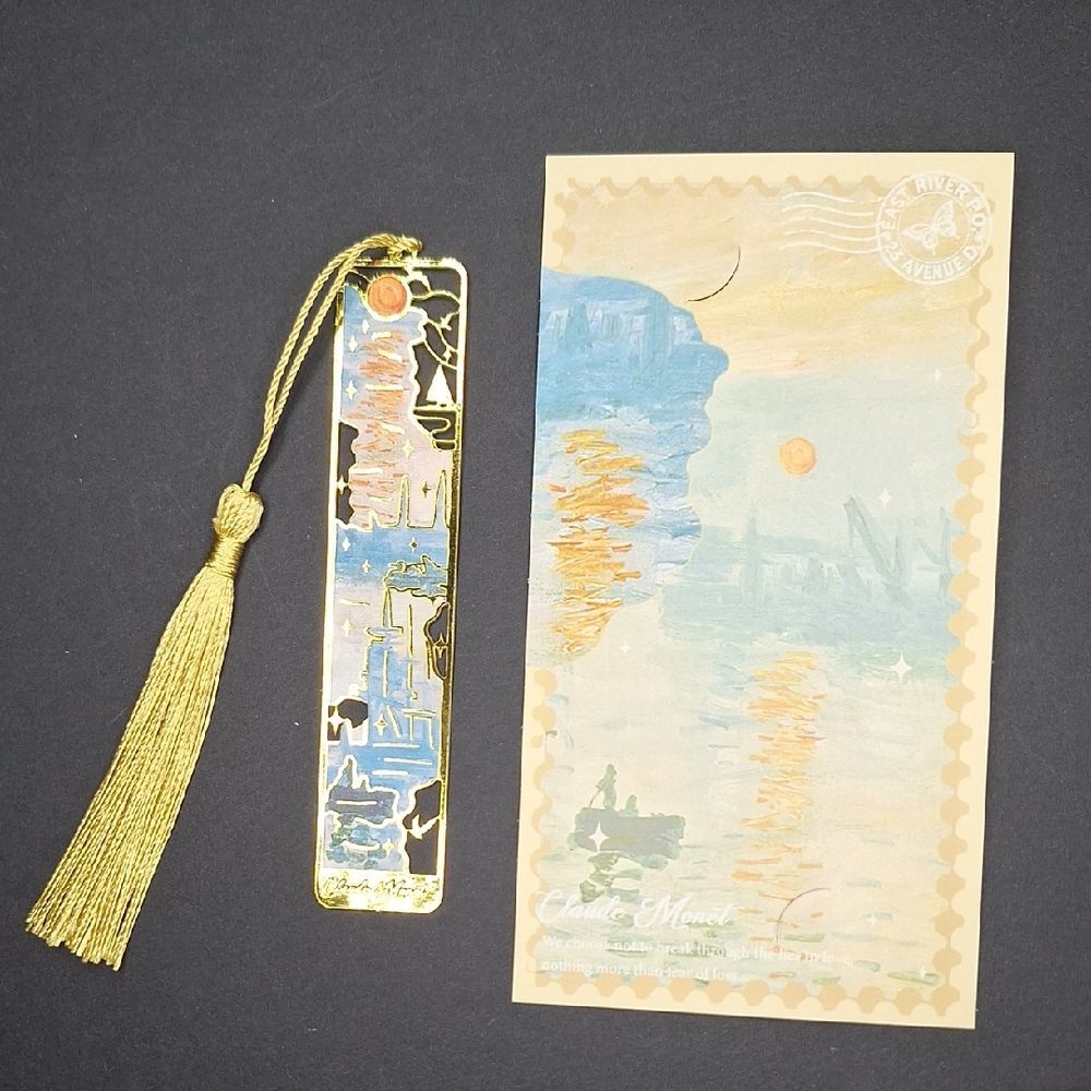 Gold-tone Hollowed Bookmark with Tassel - Claude MONET artwork